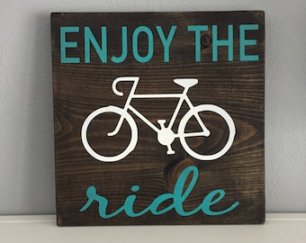 Enjoy the Ride Sign | Wooden Sign with Crisp, Handpainted Lettering & Bicycle | Bike Art | Home Decor | Gift for Cyclist | Bike Love