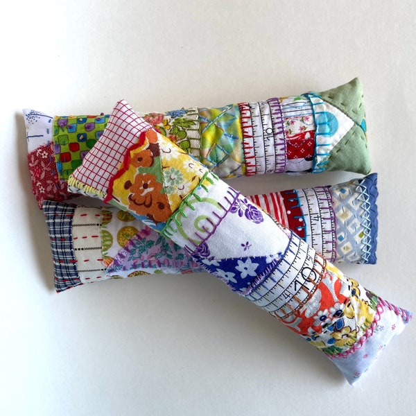 Pincushion-Long Pincushion-Embroidered Raw Edge Pin Cushion-Handmade Pincushion