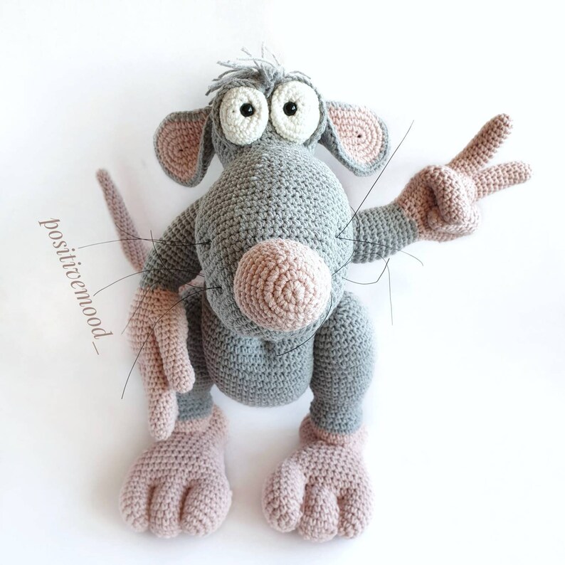 Funny Knitted Cotton Yarn Toy Rat Positive Toy is Original Etsy