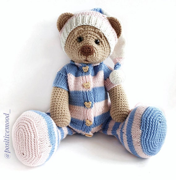 free knitting pattern teddy bear in pyjamas