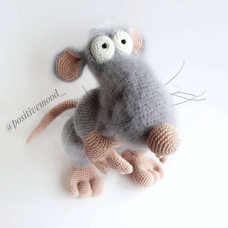 Funny knitted cotton yarn toy Rat / knitted animals / Etsy