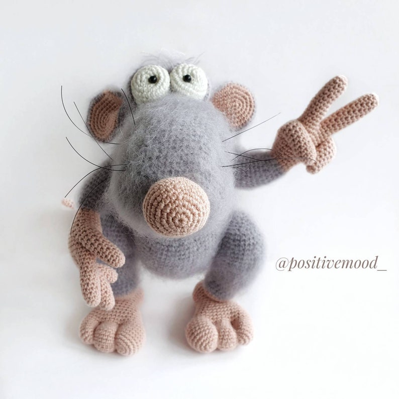 Funny knitted cotton yarn toy Rat / knitted animals / Etsy