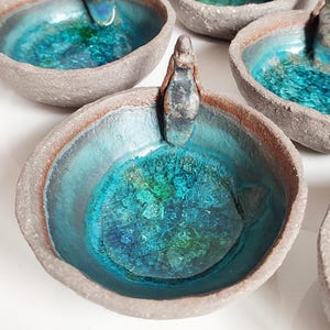 Goddess bowl, ceramic turquoise candleholder, water goddess offering bowl, altar decor, special gift for a spiritual person (free shipping)
