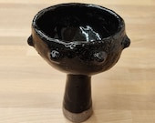 Black ceramic smudge bowl for rituals, rustic copal burner, stoneware clay smudging pot, to burn resin incense, sage