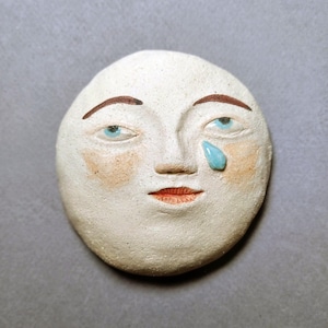 Crying Moon Ceramic Wall Decor: Handmade Stoneware Art