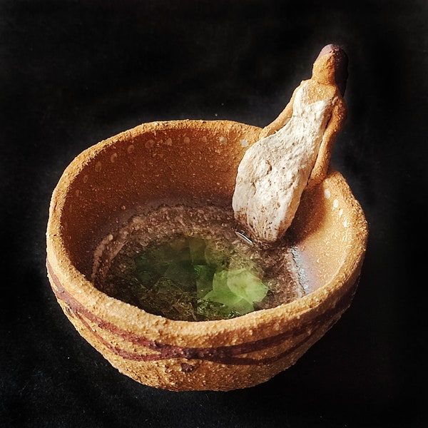 Goddess bowl, ceramic candleholder, offering bowl, unique piece, sacred object, alter decor, clay and sea glass,
