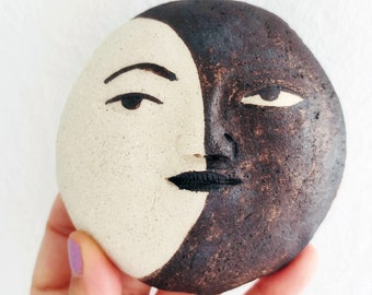 Moon Face Sculpture, Handcrafted Ceramic Moon, Wall Decor, Full Moon Inspired Design, unique room accent