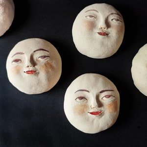 Full moon with a cute face, handmade ceramics original art, choose the size, wall decor ready to hang (free shipping)
