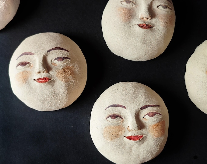 Full moon with face, handmade ceramics, original art, wall decor ready to hang
