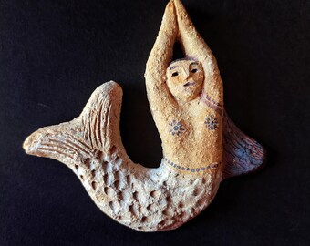 Mermaid Wall Pendant, rustic ceramic Home Decor