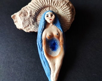 Water goddess, ceramic pocket goddess figurine, altar piece, divine feminine art,