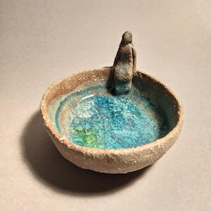 Cuenco con diosa del mar, posavelas de cerámica rústica hecho a mano, bol, cuenco para ofrendas, cuenco para altar, regalo original
