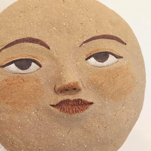 Ceramic Moon Face Wall Art: Beige Lunar Decor, Ready to Hang, Big size