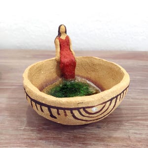 Abundance Goddess bowl, ceramic candleholder, offering bowl, unique piece, sacred object, alter decor,