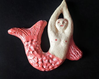 Handmade Mermaid Wall Pendant, Unique Ceramic Home Decor,