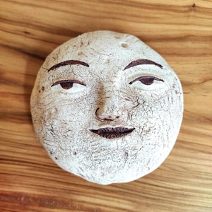 Moon face, handmade ceramics original art, man in the moon, unique piece, wall decor ready to hang