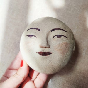 Full moon with a cute face, handmade ceramics, wall decor, lunar accent, full moon face, ready to hang, original art