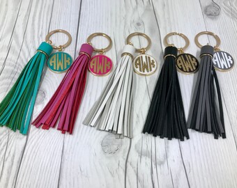 Monogram Keychain, Monogram Key Chain, Tassel Keychain, Tassel Key Chain, Monogrammed, Leather Tassel, Long Tassel, Bag Charm, Bag Tassel