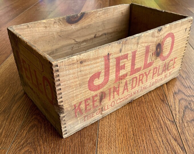 Antique 1920s Jello Advertising Wooden Shipping Crate Dovetail Joined