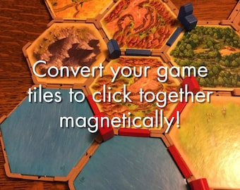 Snap-in magnetic conversion kit for hex-based games like Settlers