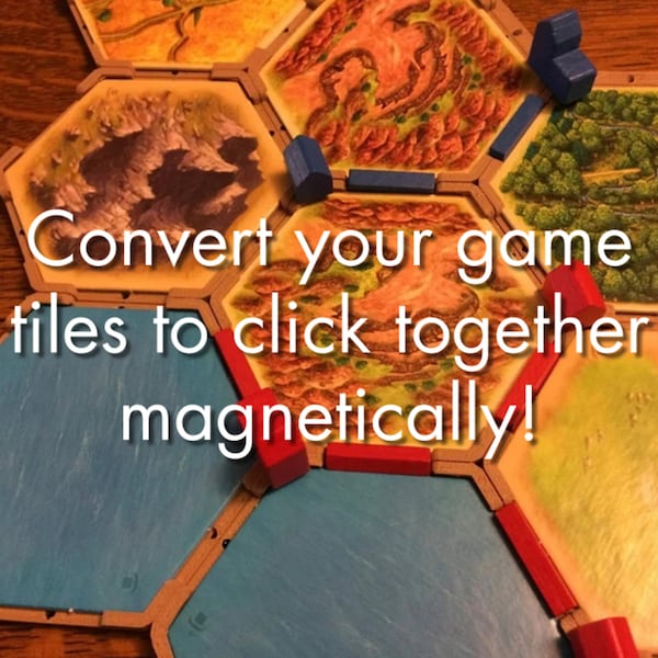 Snap-in magnetic conversion kit for hex-based games like Settlers