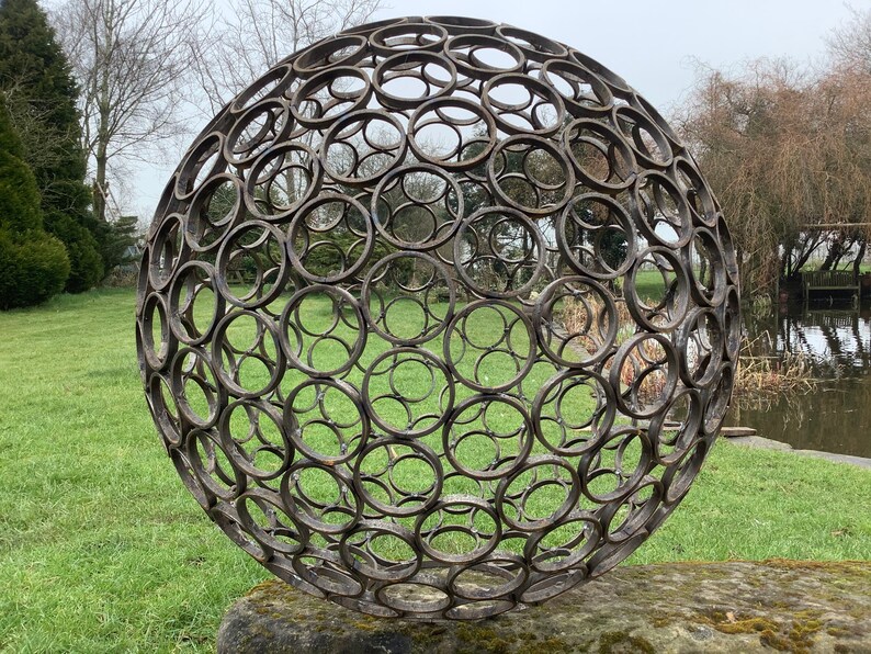 Large Metal Rusty Garden Modern Art Decorative Sphere Ornament Etsy UK