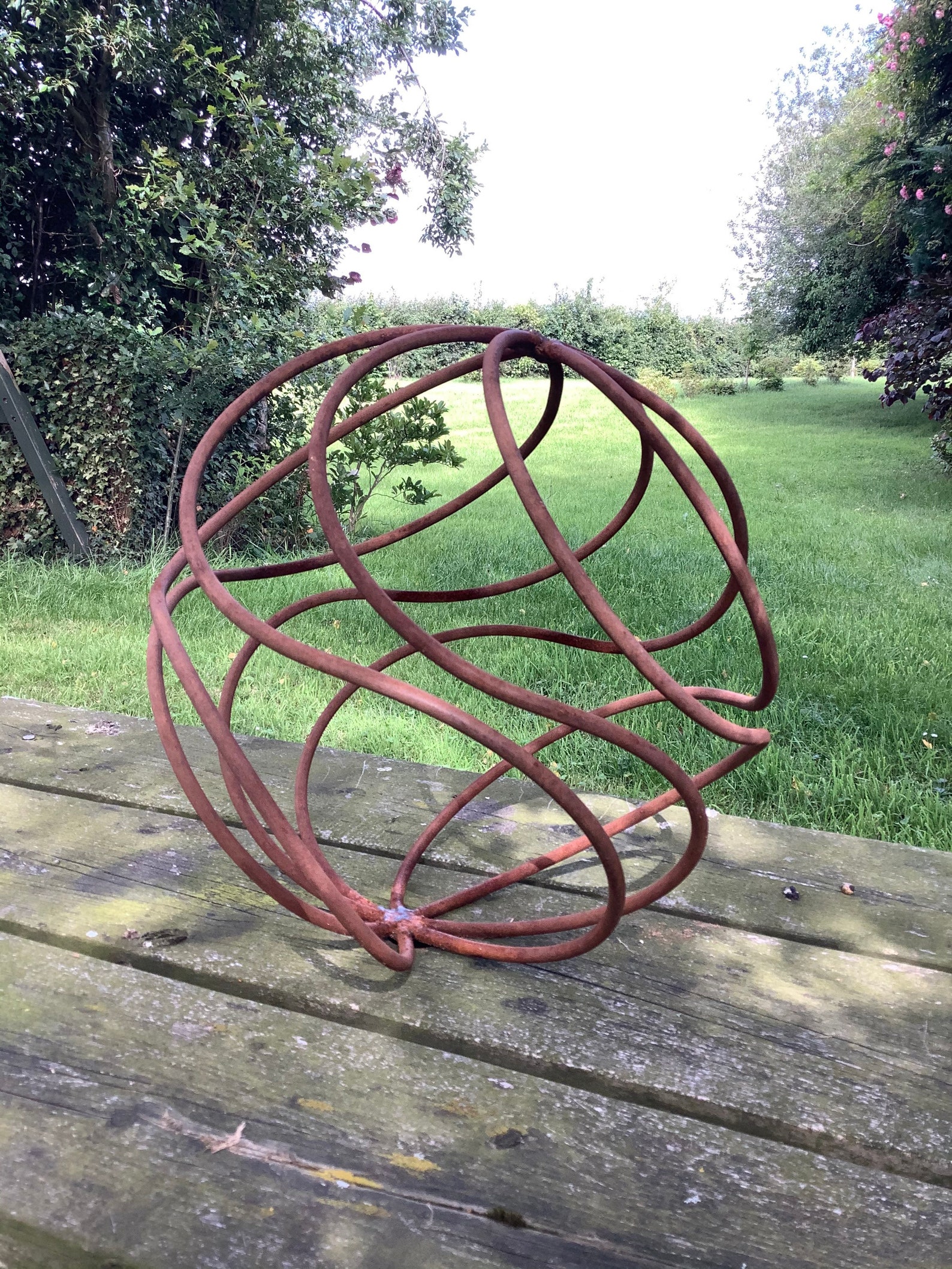 Metal Rusty Sphere Garden Ornament Steel Cage Ball Rustic Art Etsy UK