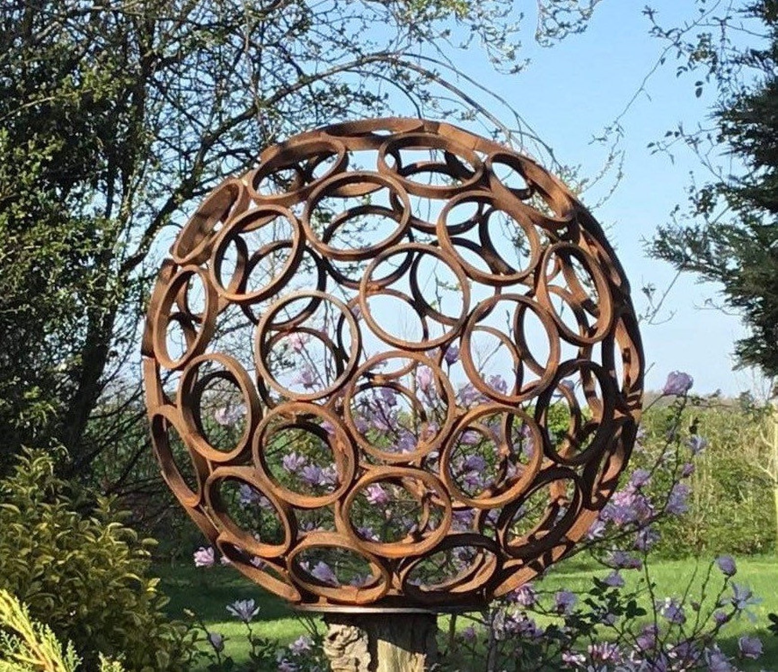 Metal Rusty Garden Modern Art Decorative Sphere Ornament Etsy UK