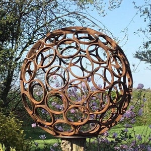 Metal Rusty Garden Modern Art Decorative Sphere Ornament - Steel