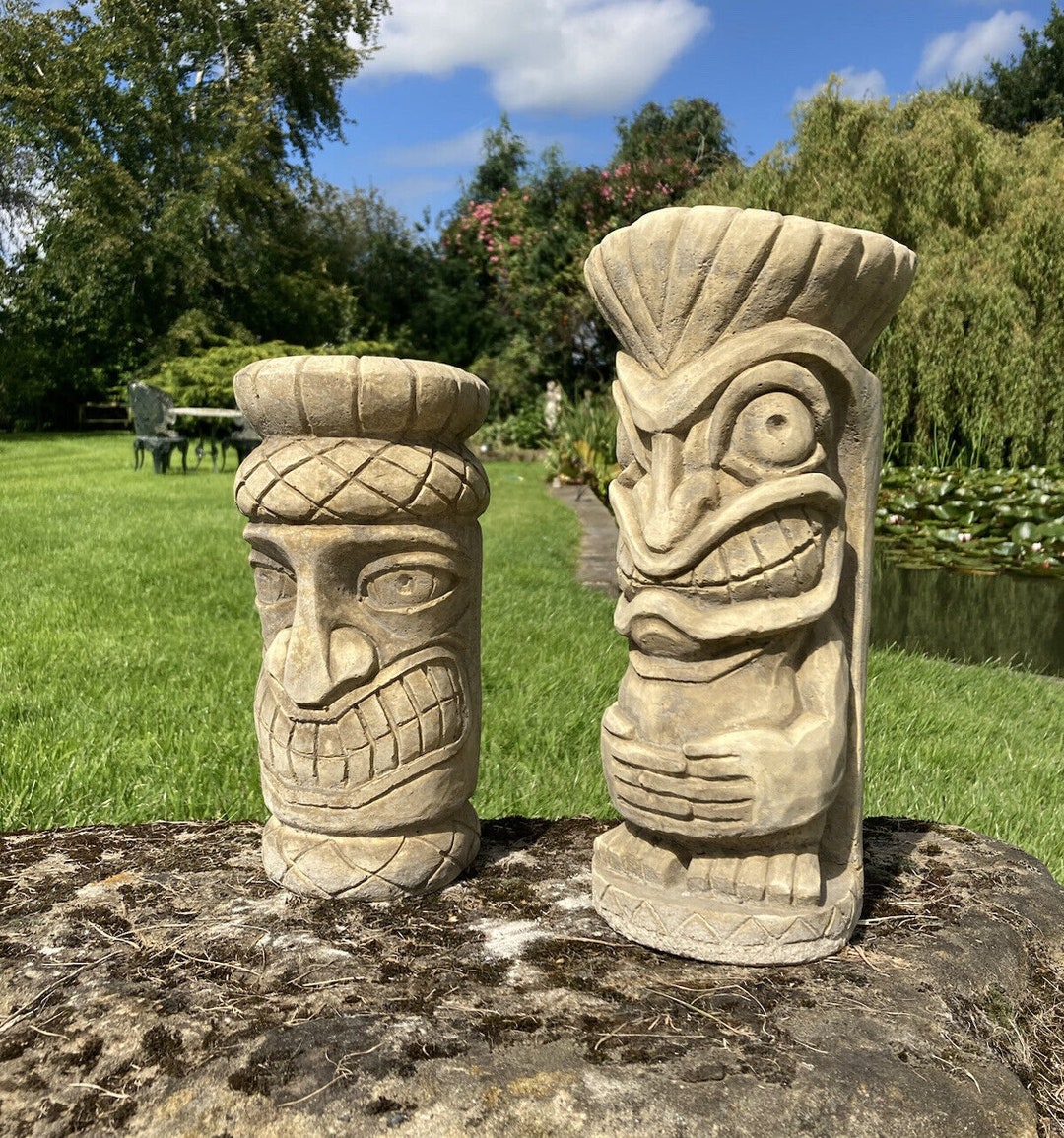 Stone Garden Pair of Totem Pole Statues Etsy UK