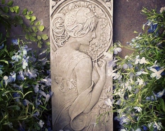 Reconstituted Stone Pair of Deco Lady Wall Plaques