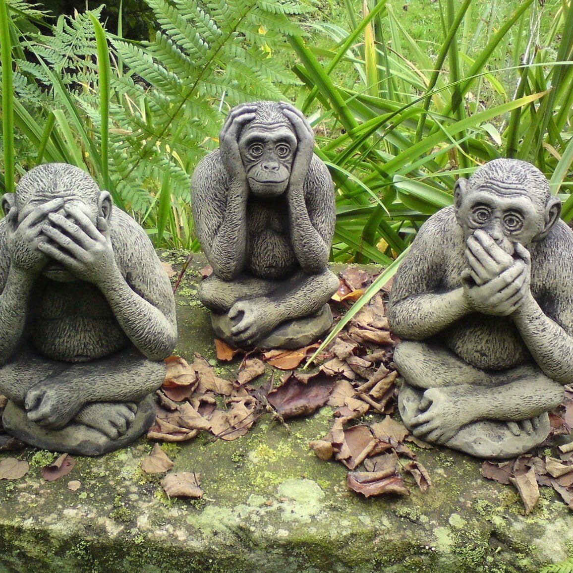 Reconstituted Stone Garden Set of 3 Wise Monkey Statues See No