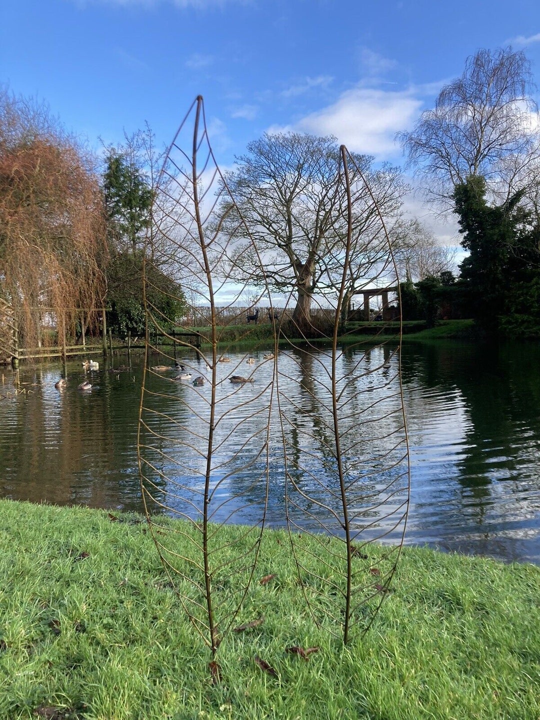 Pair of Rusty Large Metal Leaf Plant Supports Stakes / Decorations ...