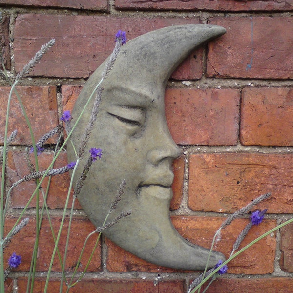 Reconstituted Stone Garden Moon Face Wall Plaque