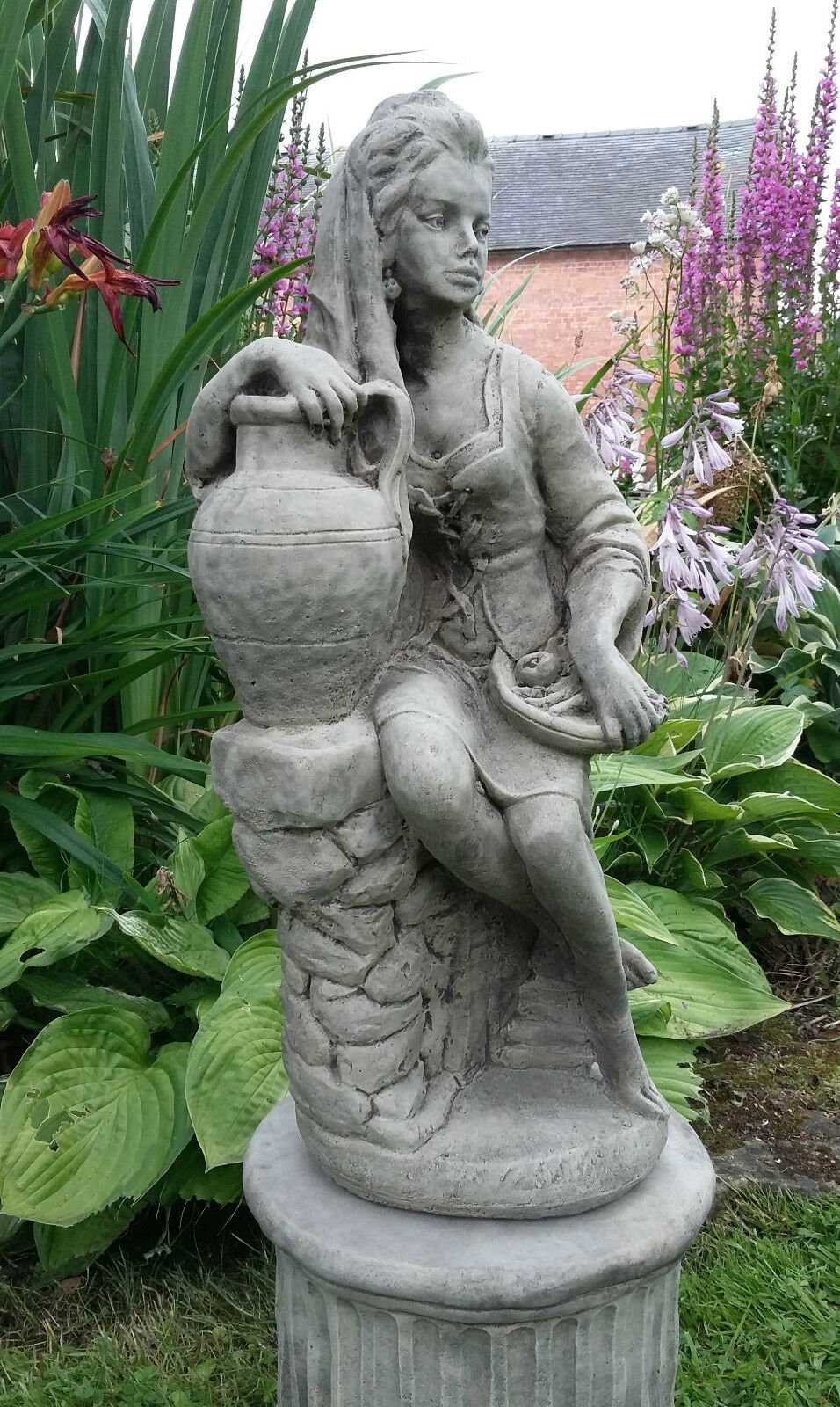 Reconstituted Stone Garden Lady With Urn Statue on Plinth - Etsy UK