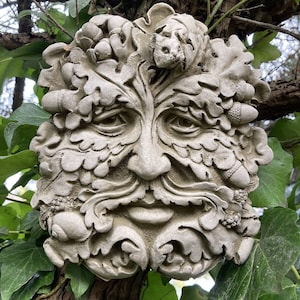 Reconstituted Stone Autumn Green Man Face Wall Plaque