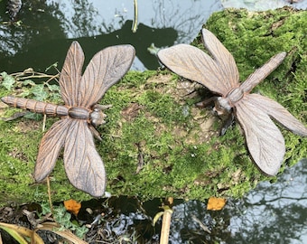 Pair of cast iron dragonfly pond garden ornaments