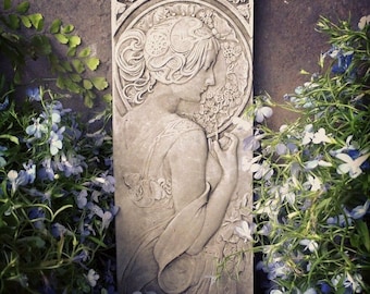 Reconstituted Stone Garden Art Deco Style Lady Wall Plaque