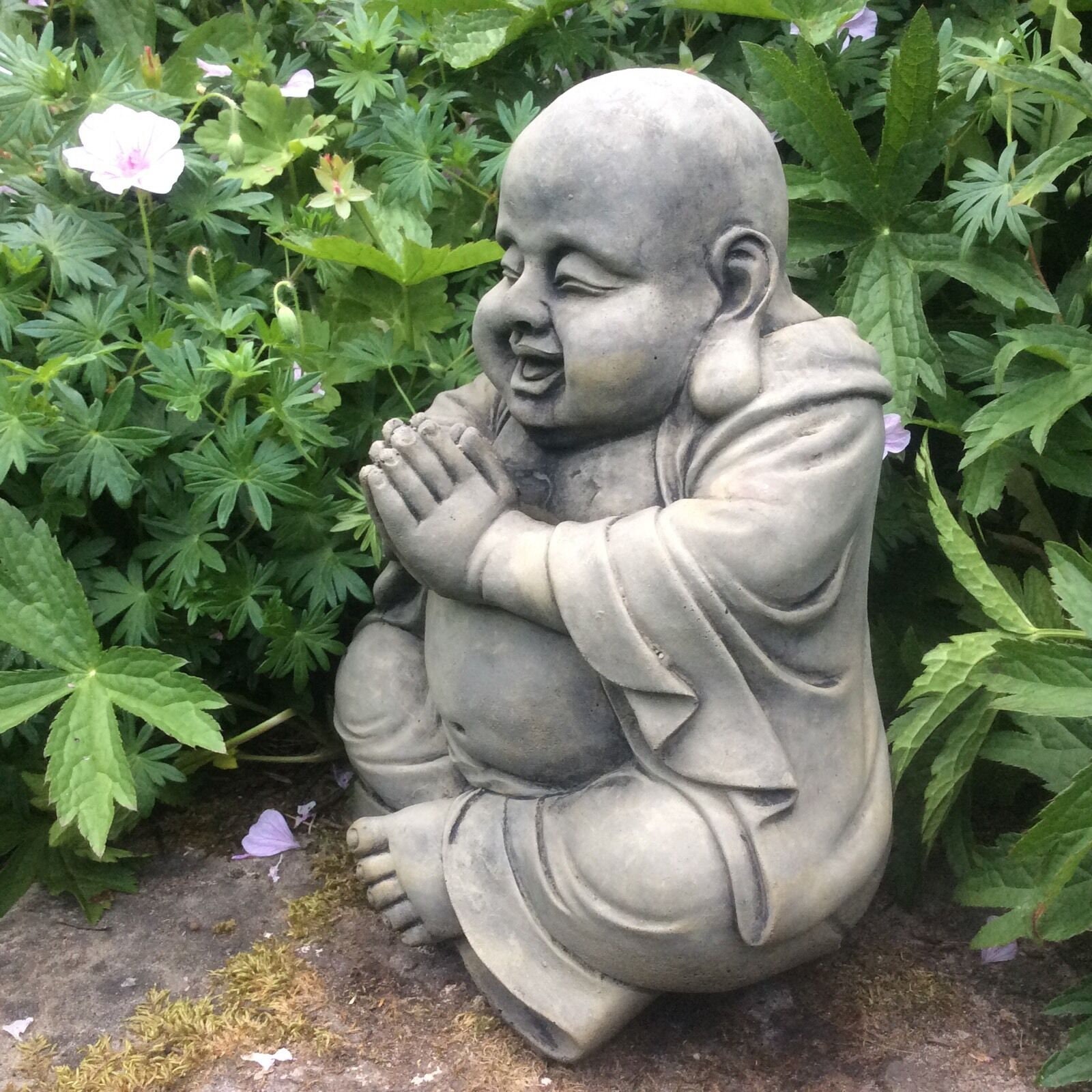 Reconstituted Stone Garden Happy Praying Buddha Statue - Etsy UK