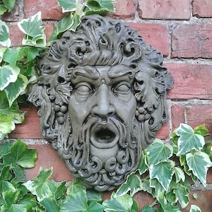 Reconstituted Stone Garden Bacchus Man Face God Water Feature Wall Spout Plaque