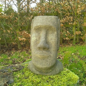 Reconstituted Stone Moai Head Ornament
