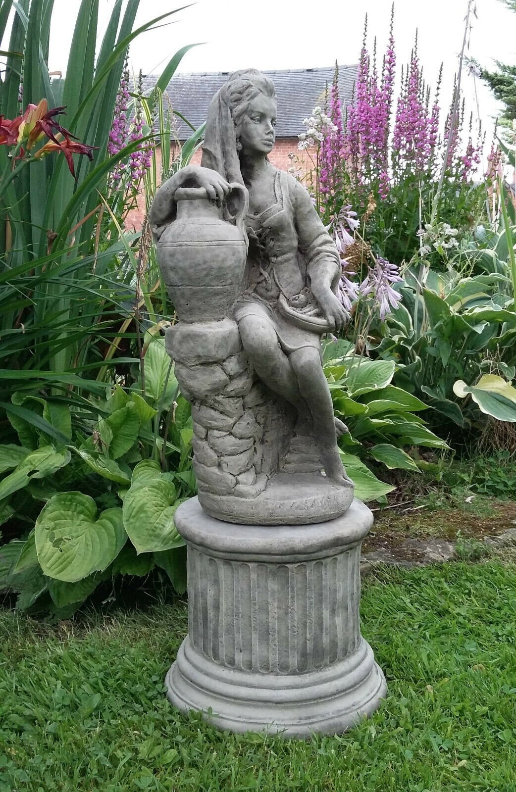 Reconstituted Stone Garden Lady With Urn Statue on Plinth - Etsy UK