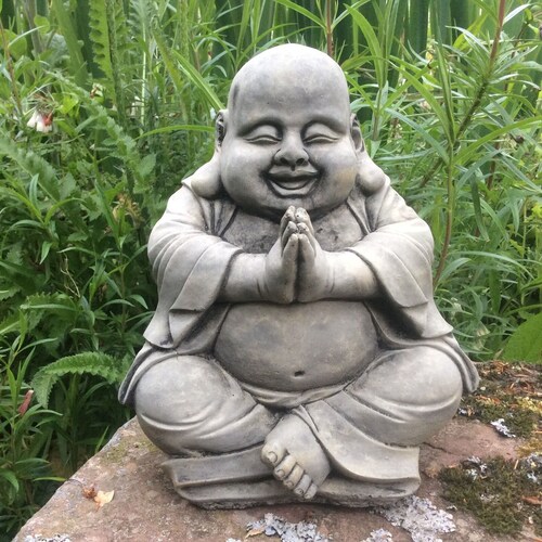 Reconstituted Stone Garden Happy Praying Buddha Statue Ornament