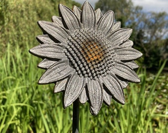 Pair of Rusty Metal Garden Sunflower Plant Supports Stakes