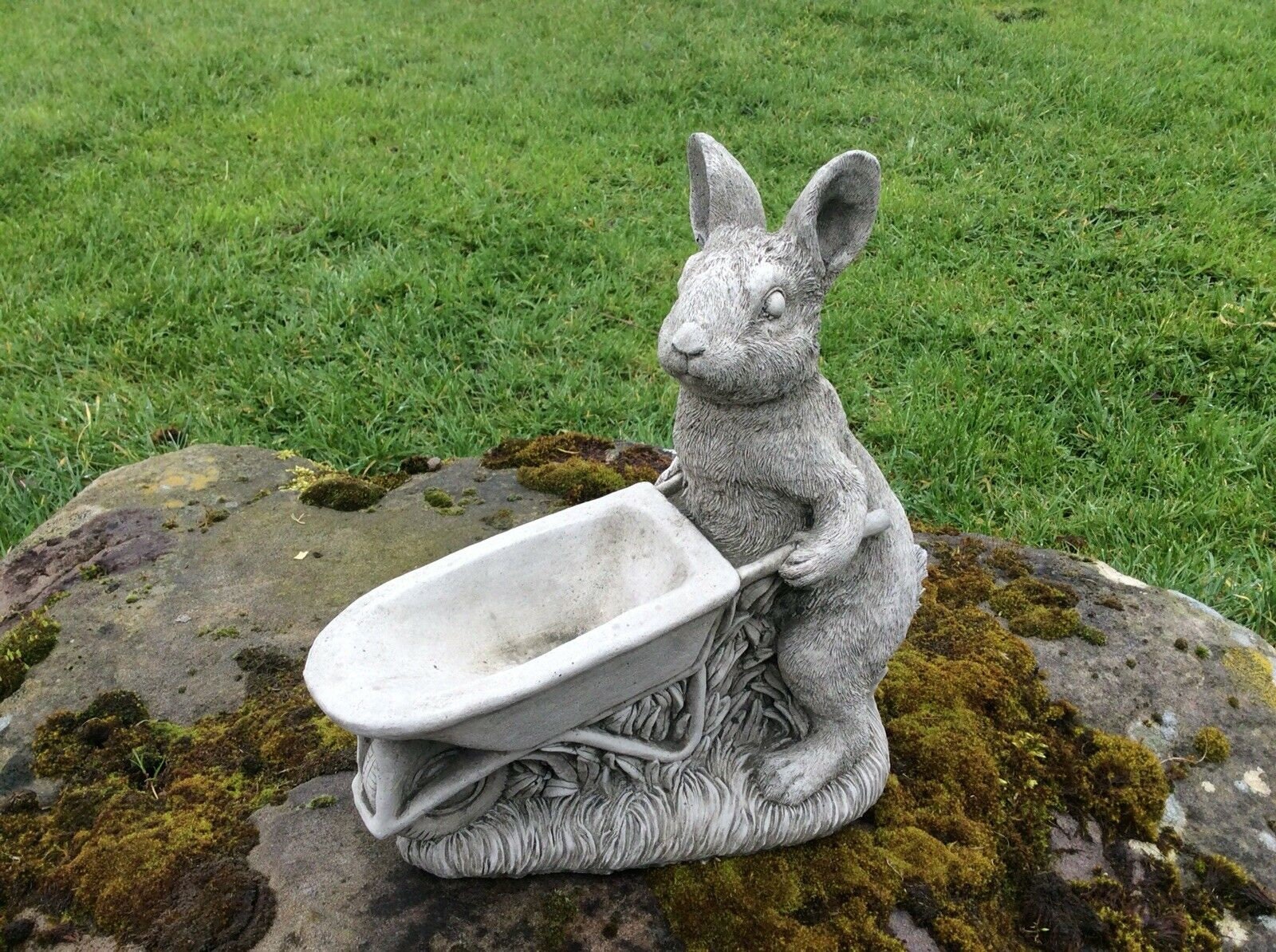 Reconstituted Stone Rabbit With Wheelbarrow Ornament Etsy