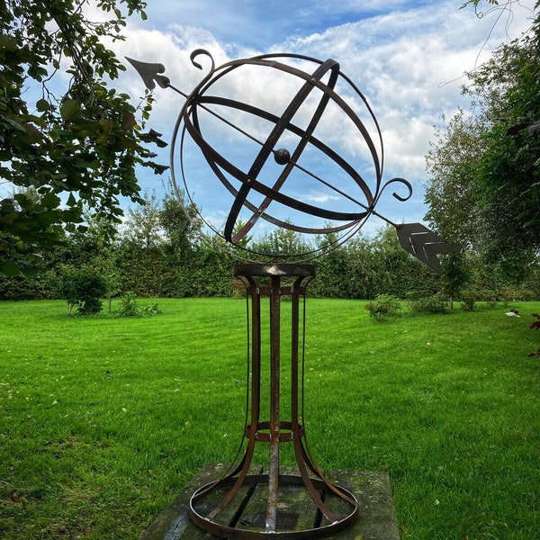 Large Garden Rusty Metal Armillary Style Steel Sculpture Ornament