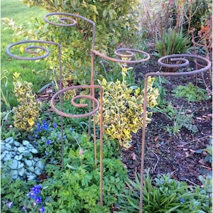 Set of 5 Rusty Metal Swirl Plant Supports / Stands Garden - Steel