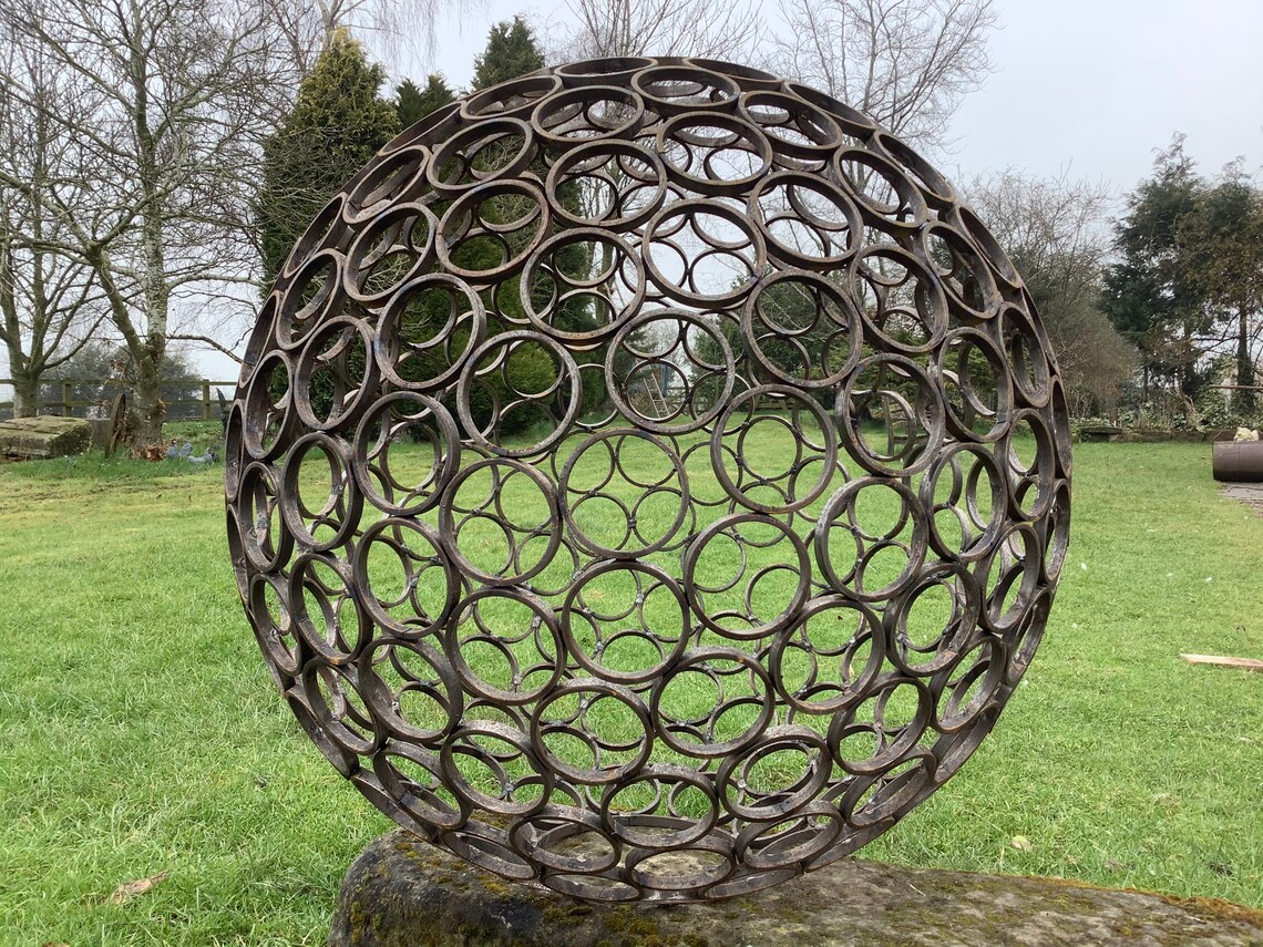 Large Metal Rusty Garden Modern Art Decorative Sphere Ornament Etsy UK