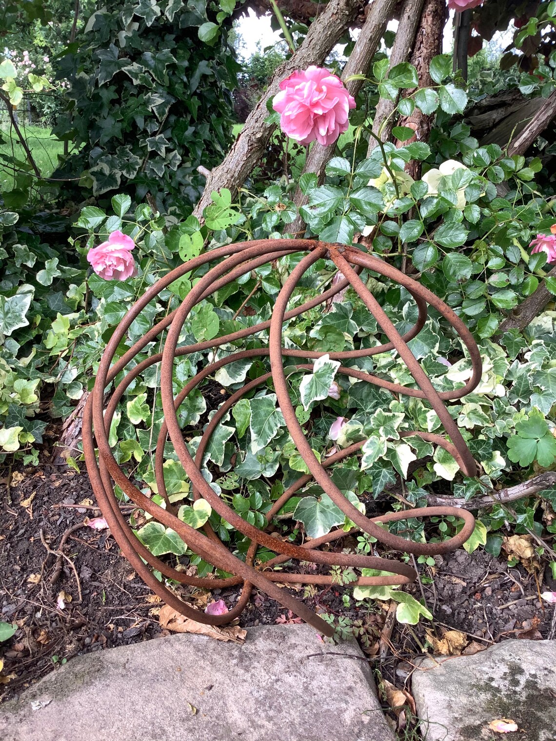 Metal Rusty Sphere Garden Ornament Steel Cage Ball Rustic Etsy