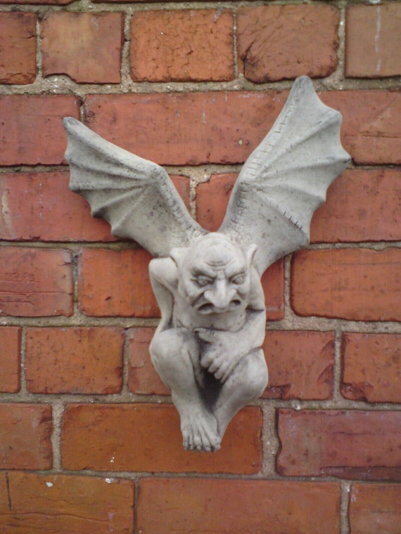 Reconstituted Stone Ugly Winged Gargoyle Wall Plaque Etsy